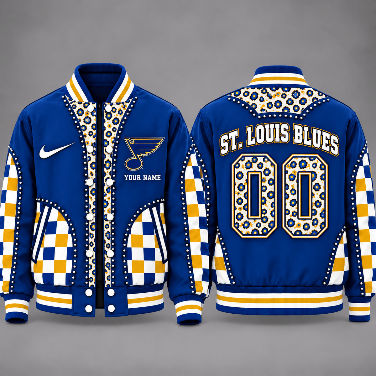 St. Louis Blues Personalized NHL Team Leopard Print Baseball Jacket
