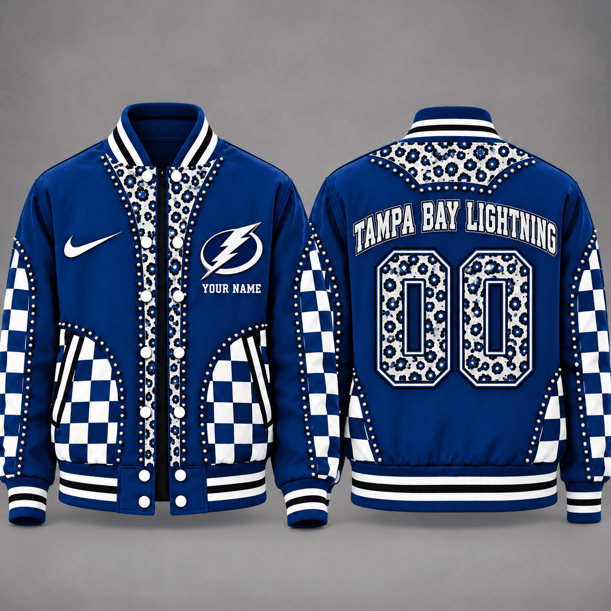 Tampa Bay Lightning Personalized NHL Team Leopard Print Baseball Jacket