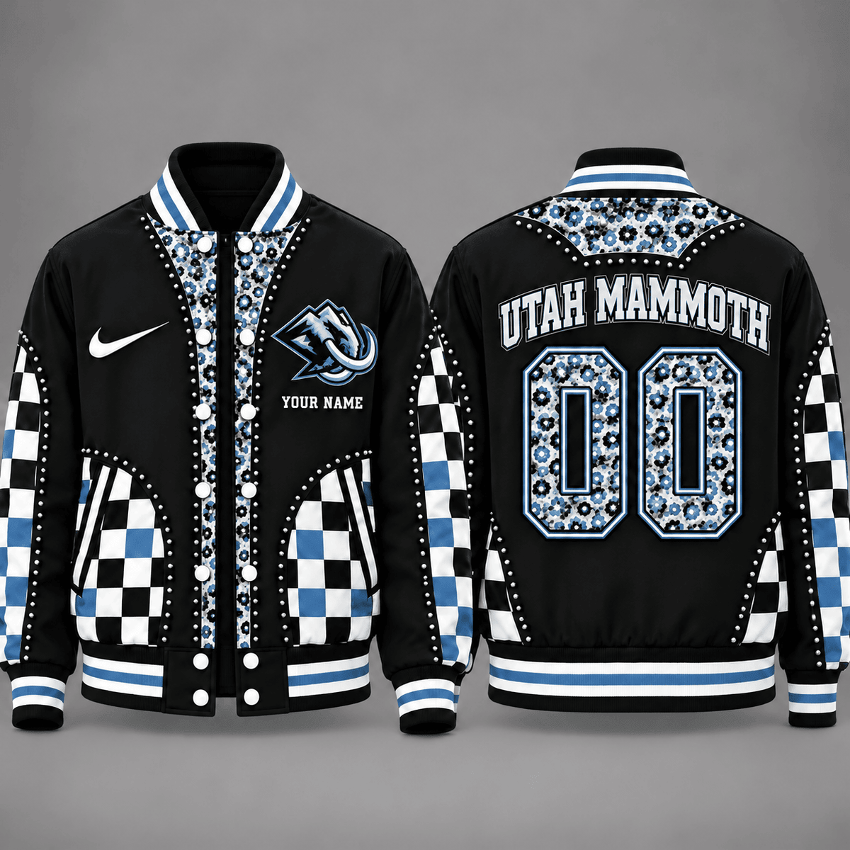 Utah Mammoth Personalized NHL Team Leopard Print Baseball Jacket