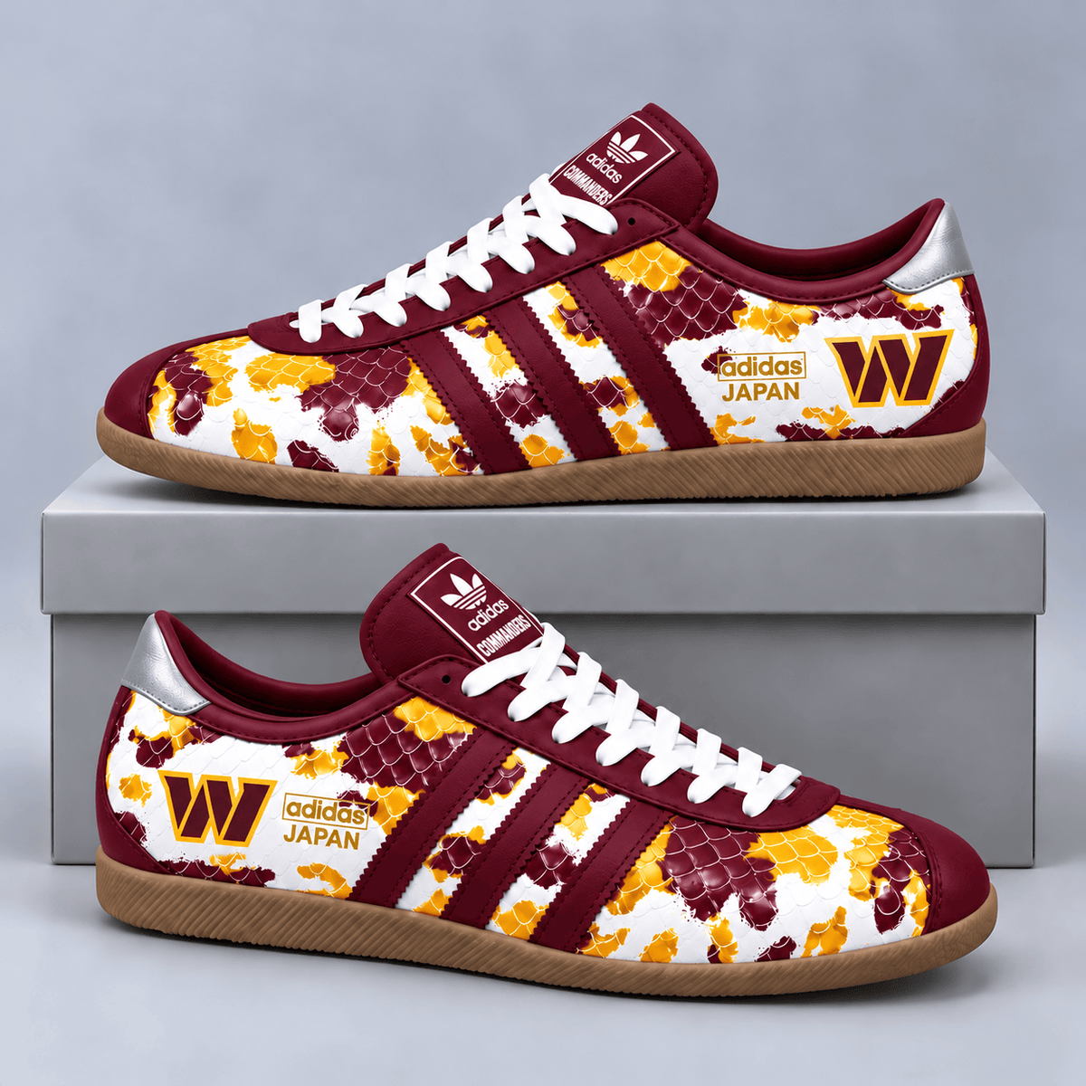 Washington Commanders | Premium NFL Japan Edition Abstract Floral Print Three Stripe Low Top Gum Sole Casual Sneakers