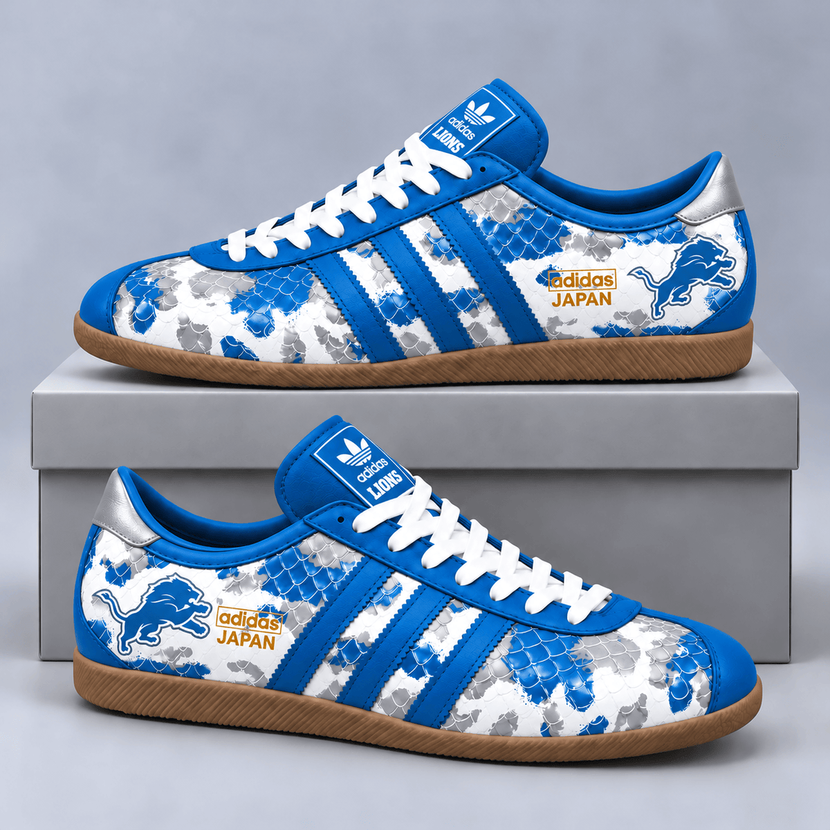 Detroit Lions | Premium NFL Japan Edition Abstract Floral Print Three Stripe Low Top Gum Sole Casual Sneakers