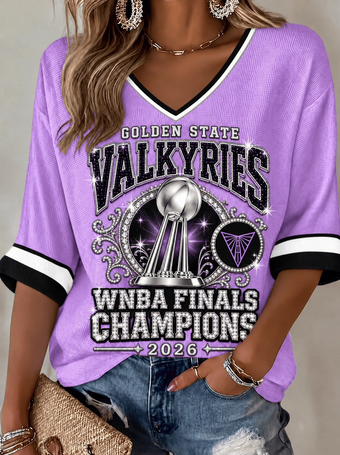 Golden State Valkyries Jeweled Trophy WNBA Finals Champions 2026 V-Neck Women's T-shirt
