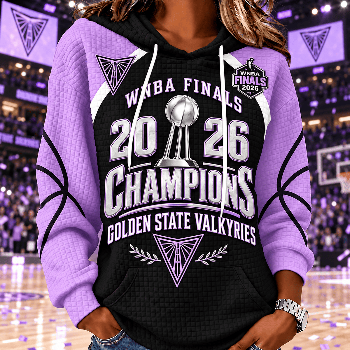Golden State Valkyries Trophy Laurel WNBA Finals Champions 2026 WoMen's Waffle Hoodie