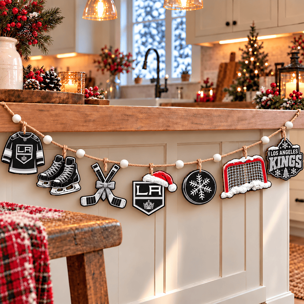 Los Angeles Kings NHL Team Christmas Wooden Garland – Hockey Holiday Hanging Decorations