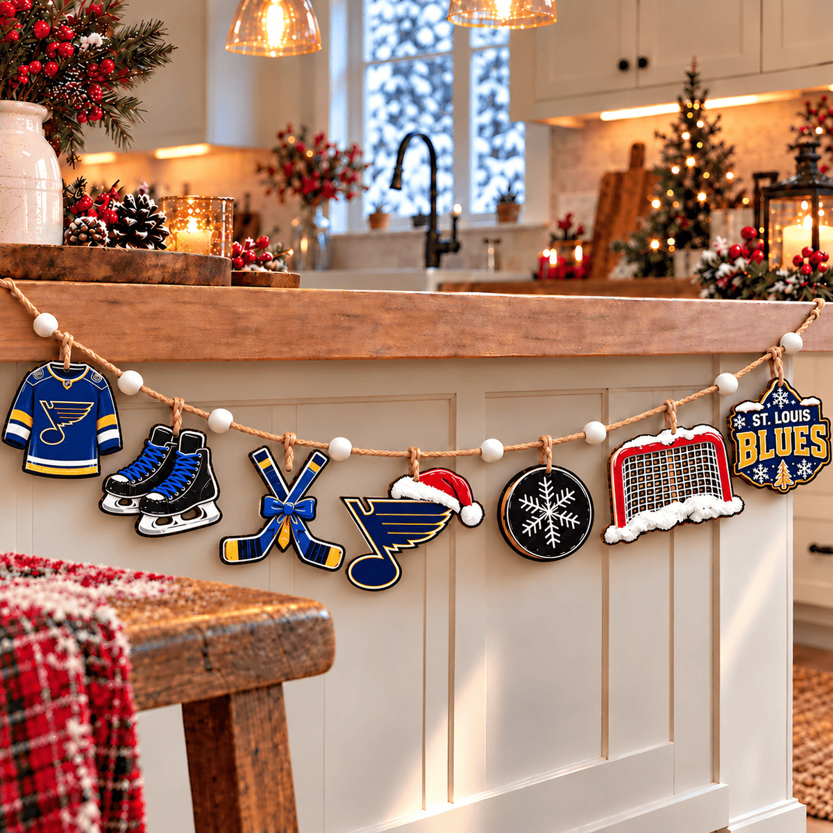 St. Louis Blues NHL Team Christmas Wooden Garland – Hockey Holiday Hanging Decorations
