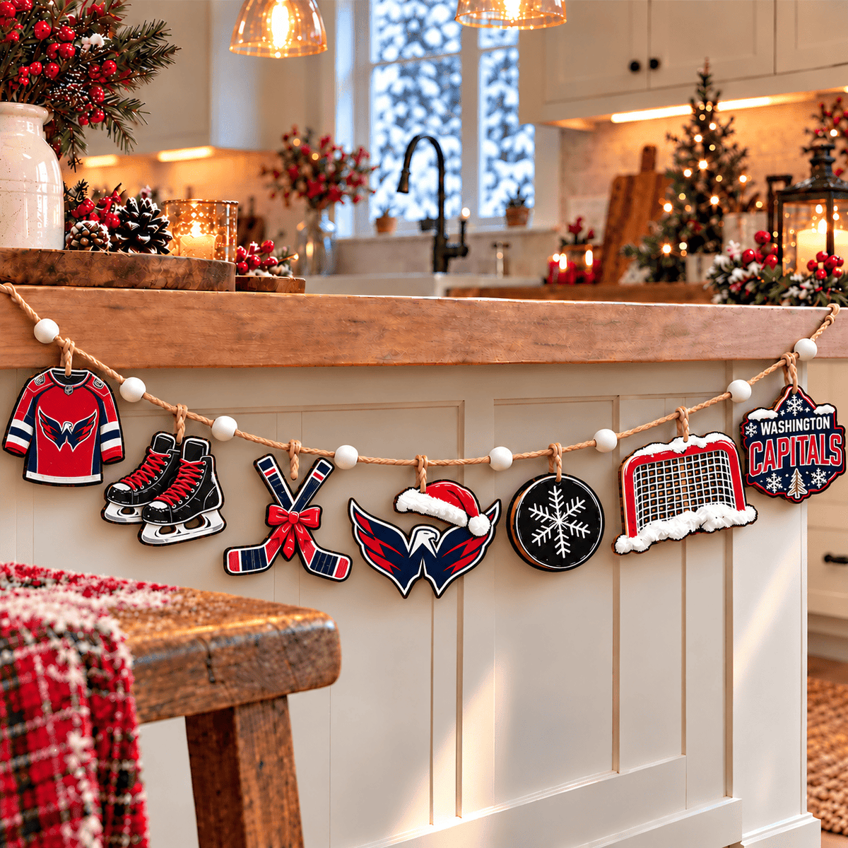 Washington Capitals NHL Team Christmas Wooden Garland – Hockey Holiday Hanging Decorations