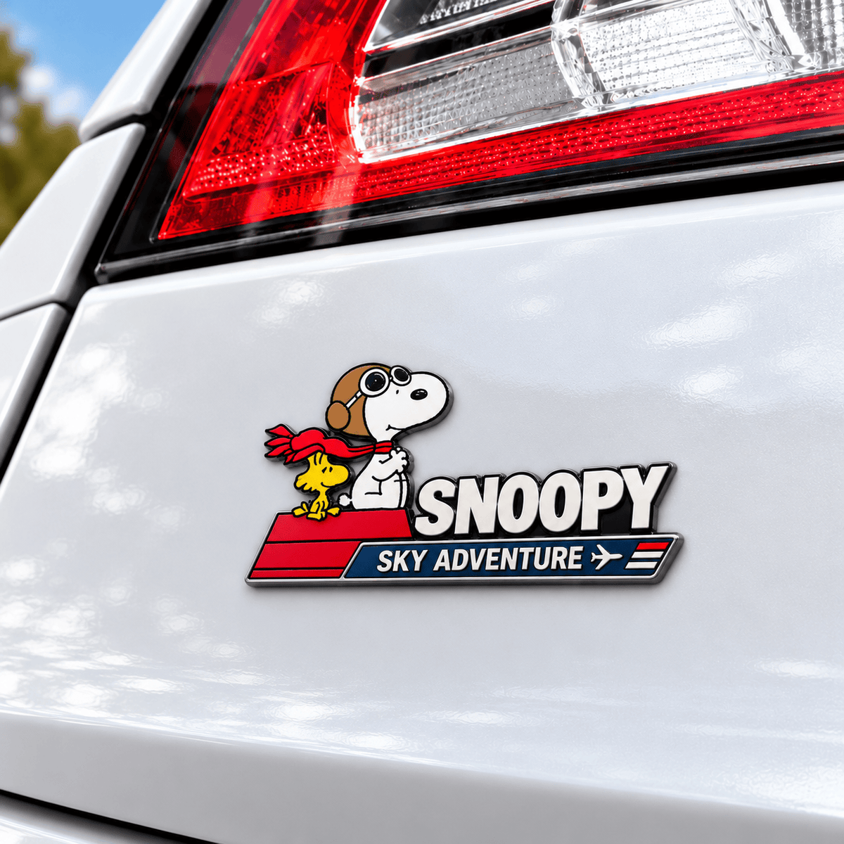 Snoopy & Woodstock Red Scarf Sky Adventure Car Emblem Badge