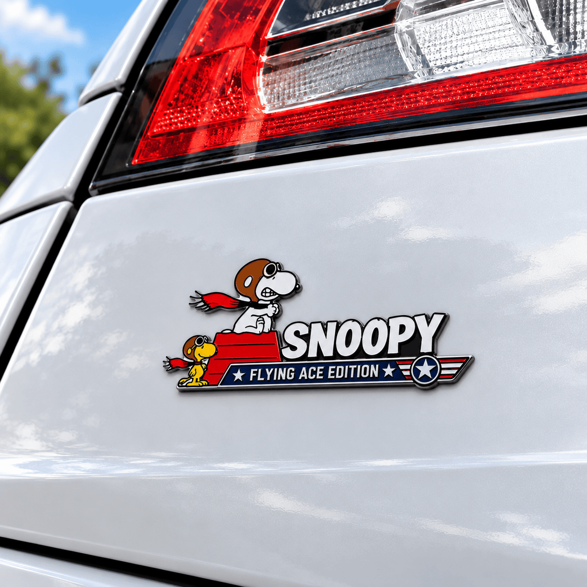 Snoopy & Woodstock Red Roof Victory Flight Car Emblem Badge
