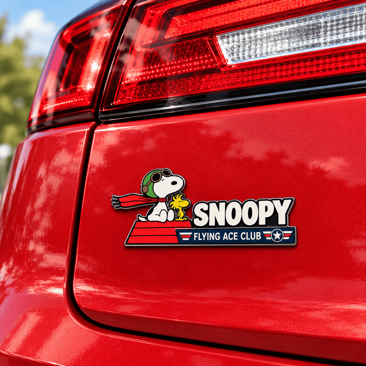 Snoopy & Woodstock Scarlet Roof Flying Ace Club Car Emblem Badge