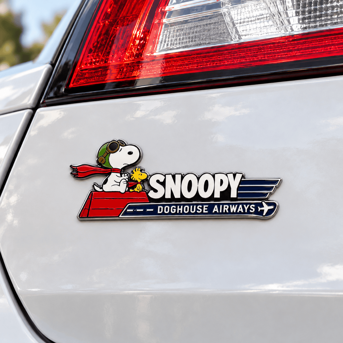Snoopy & Woodstock Red Roof Flightline Car Emblem Badge