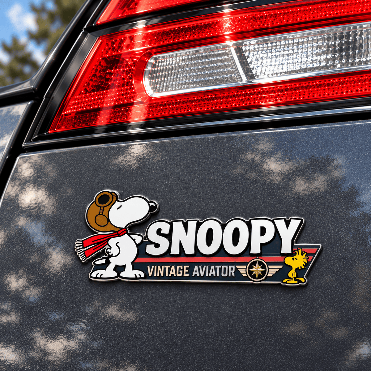 Snoopy & Woodstock Vintage Aviator Compass Car Emblem Badge