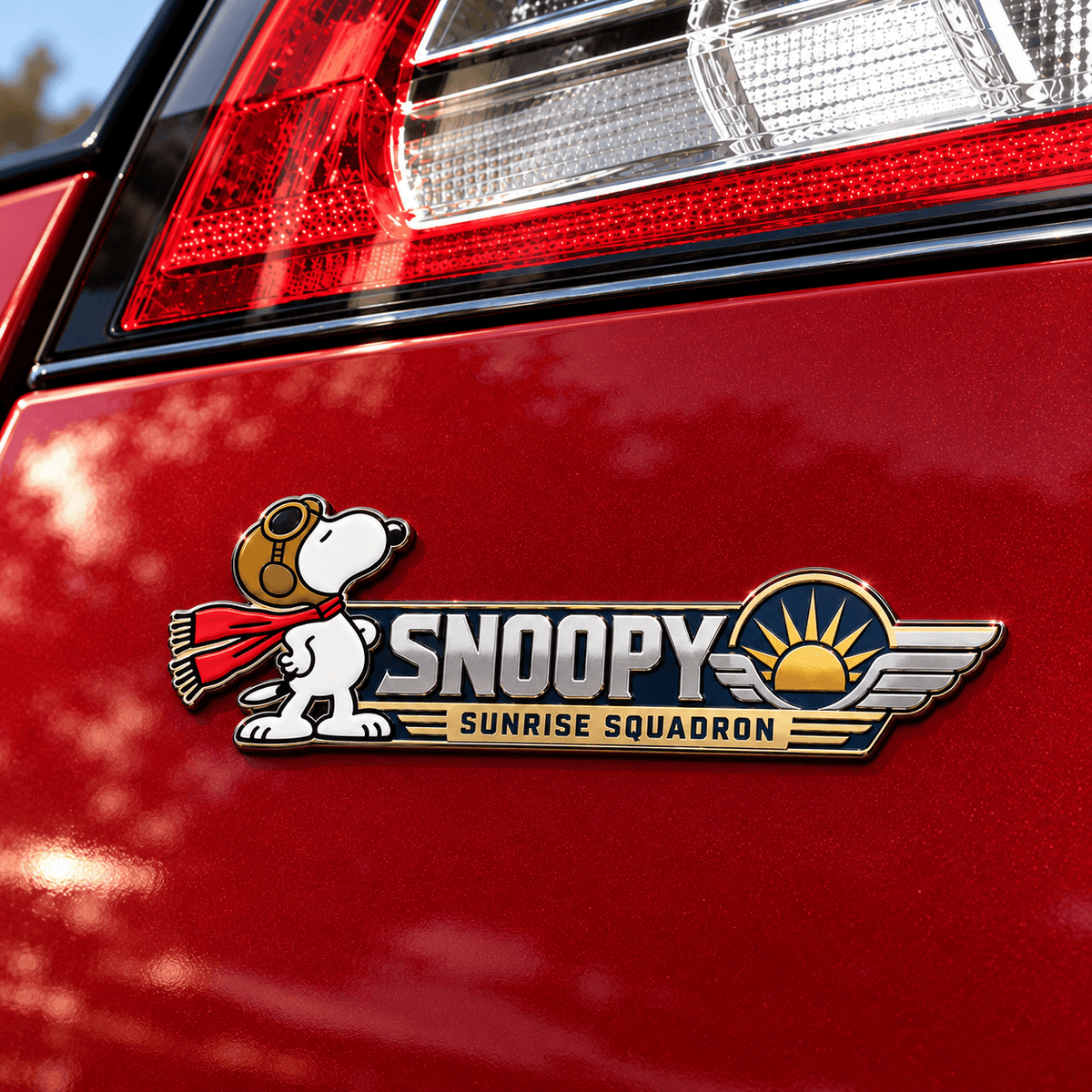 Snoopy Sunrise Squadron Golden Dawn Car Emblem Badge