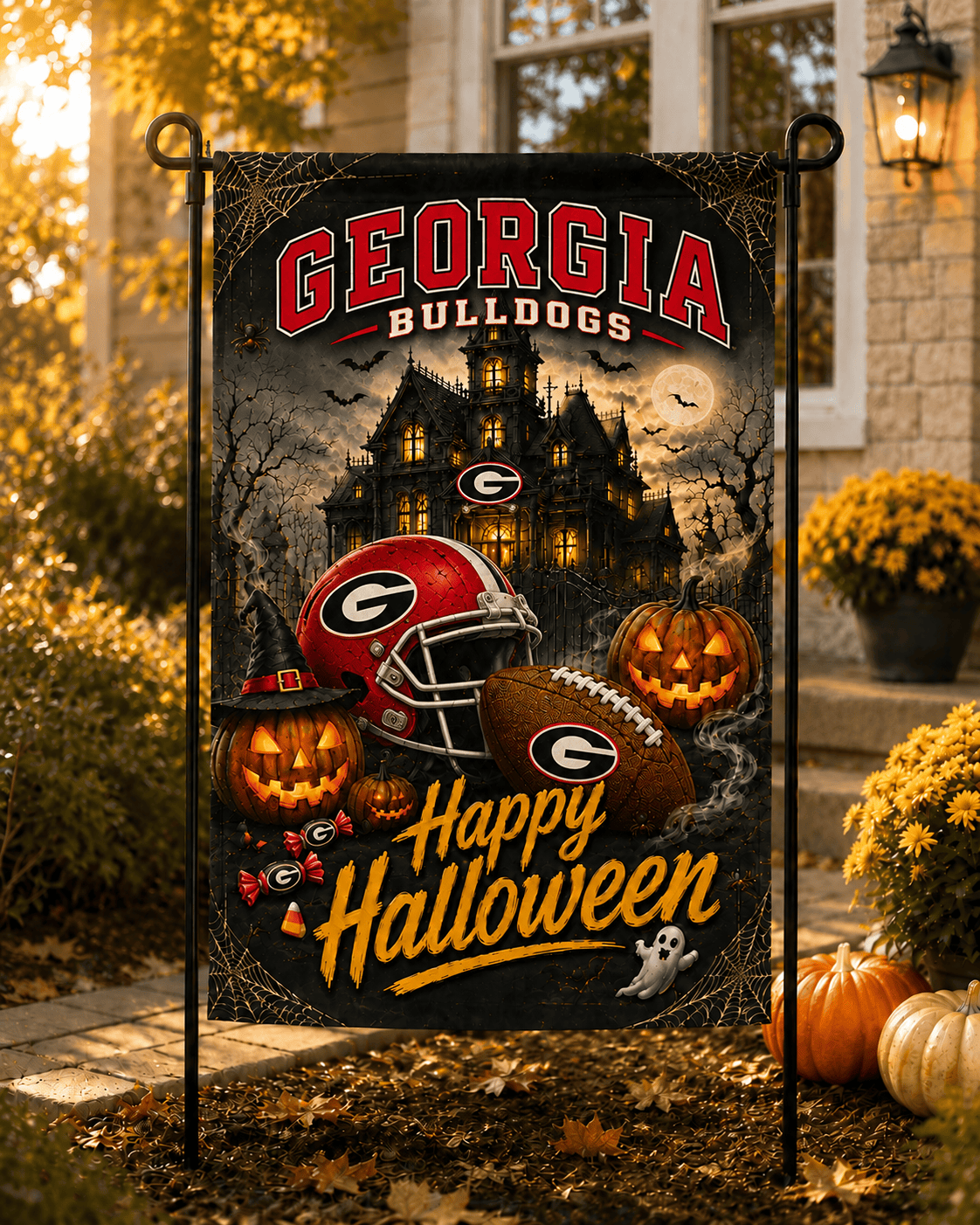 Georgia Bulldogs NCAA Halloween Garden Flag
