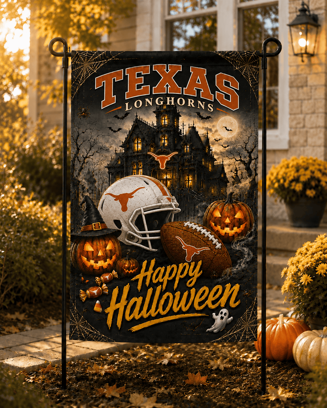 Texas Longhorns NCAA Halloween Garden Flag
