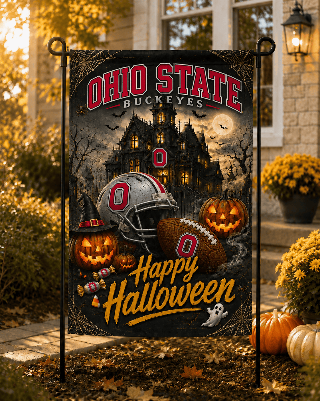 Ohio State Buckeyes NCAA Halloween Garden Flag