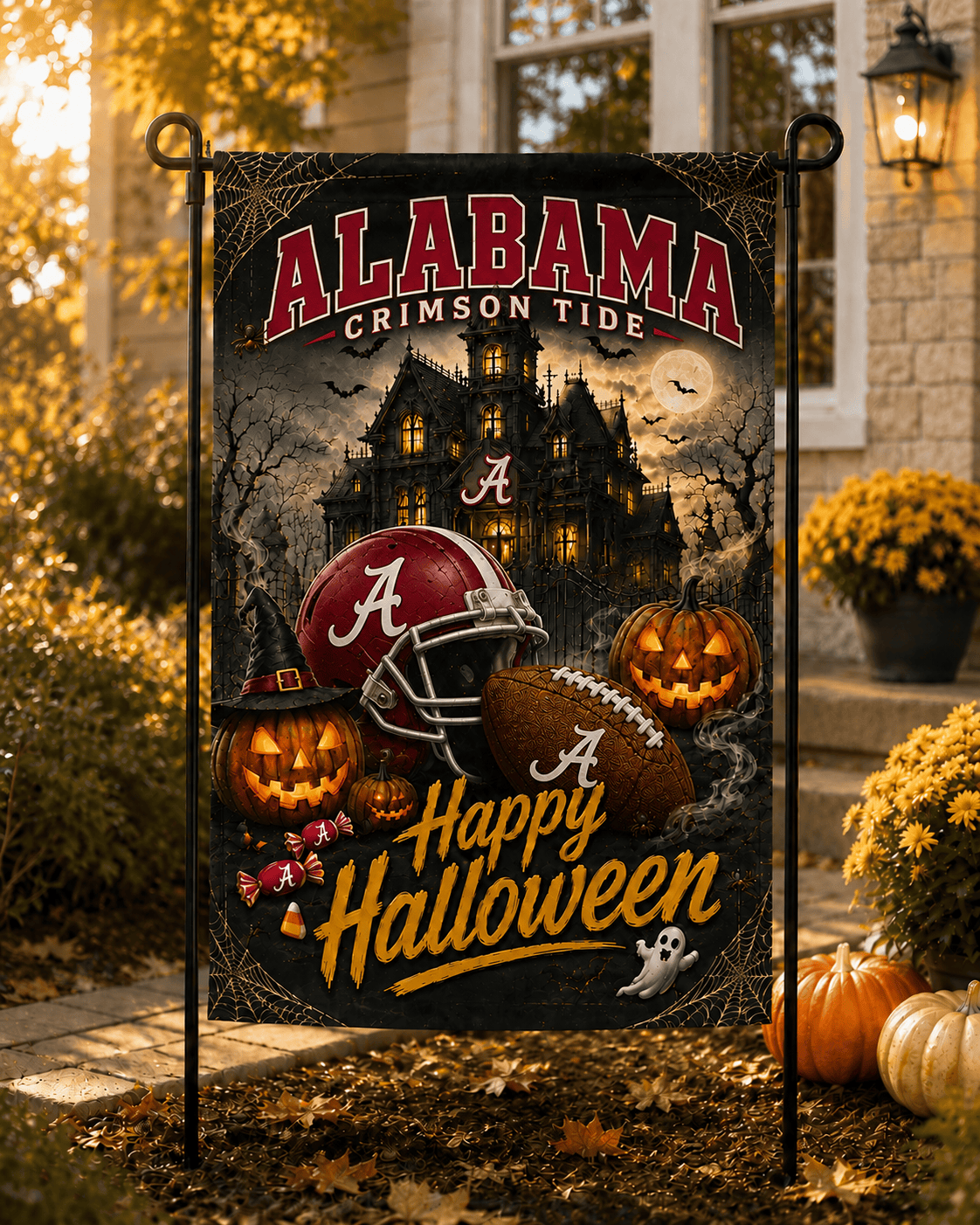 Alabama Crimson Tide NCAA Halloween Garden Flag