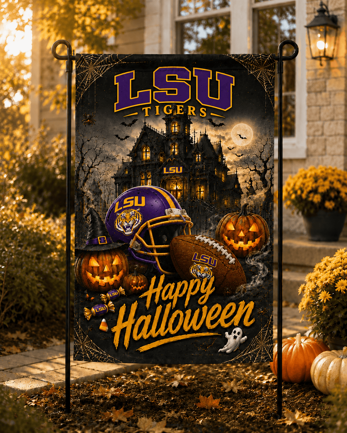 LSU Tigers NCAA Halloween Garden Flag