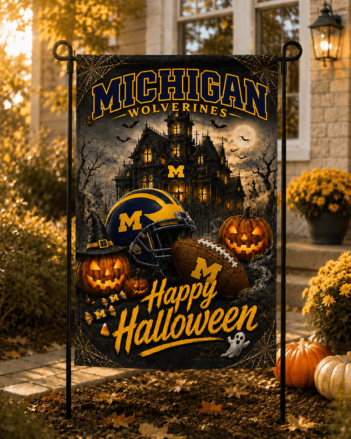 Michigan Wolverines NCAA Halloween Garden Flag