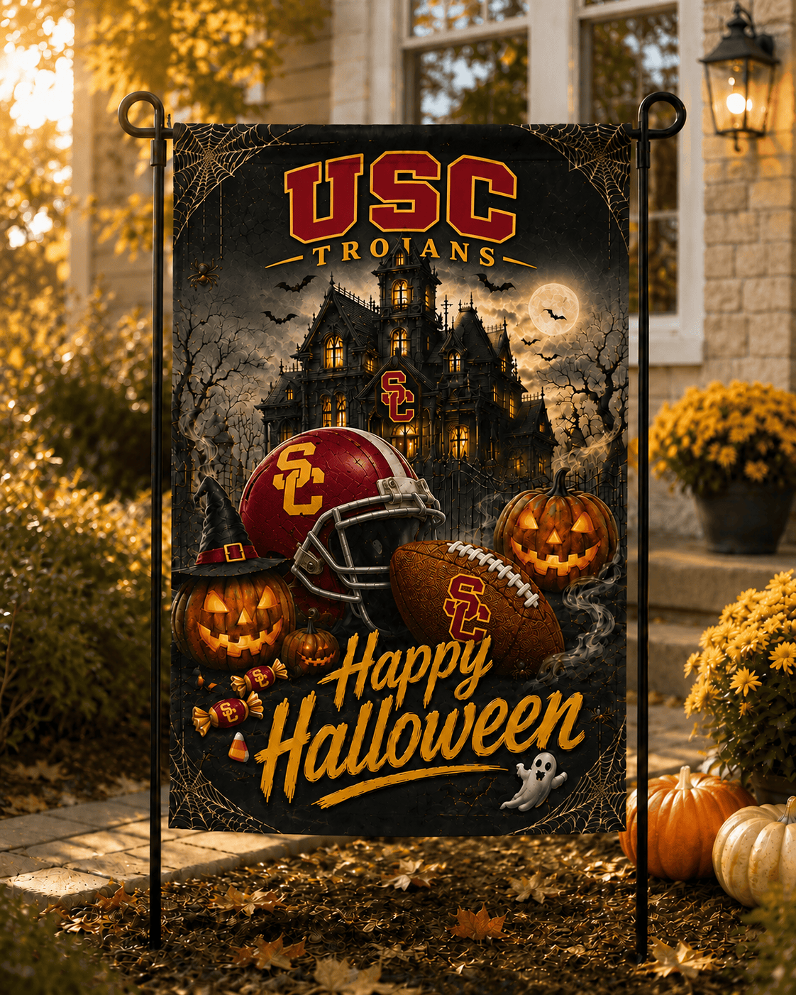 USC Trojans NCAA Halloween Garden Flag