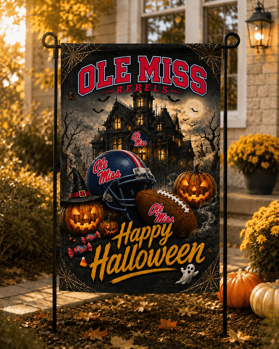 Ole Miss Rebels NCAA Halloween Garden Flag