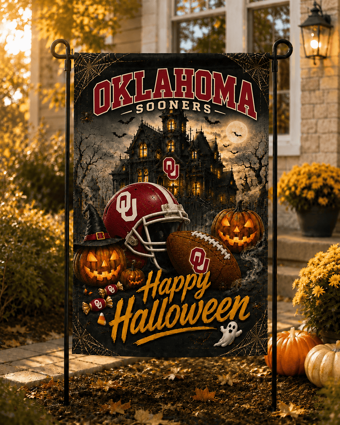 Oklahoma Sooners NCAA Halloween Garden Flag