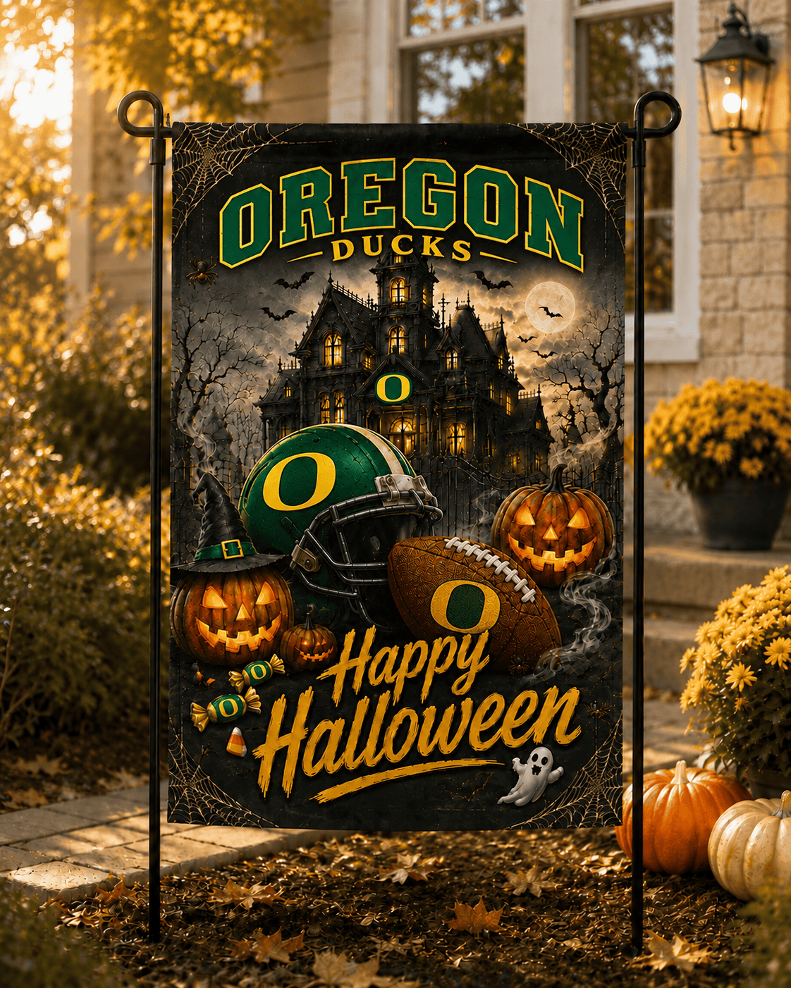 Oregon Ducks NCAA Halloween Garden Flag