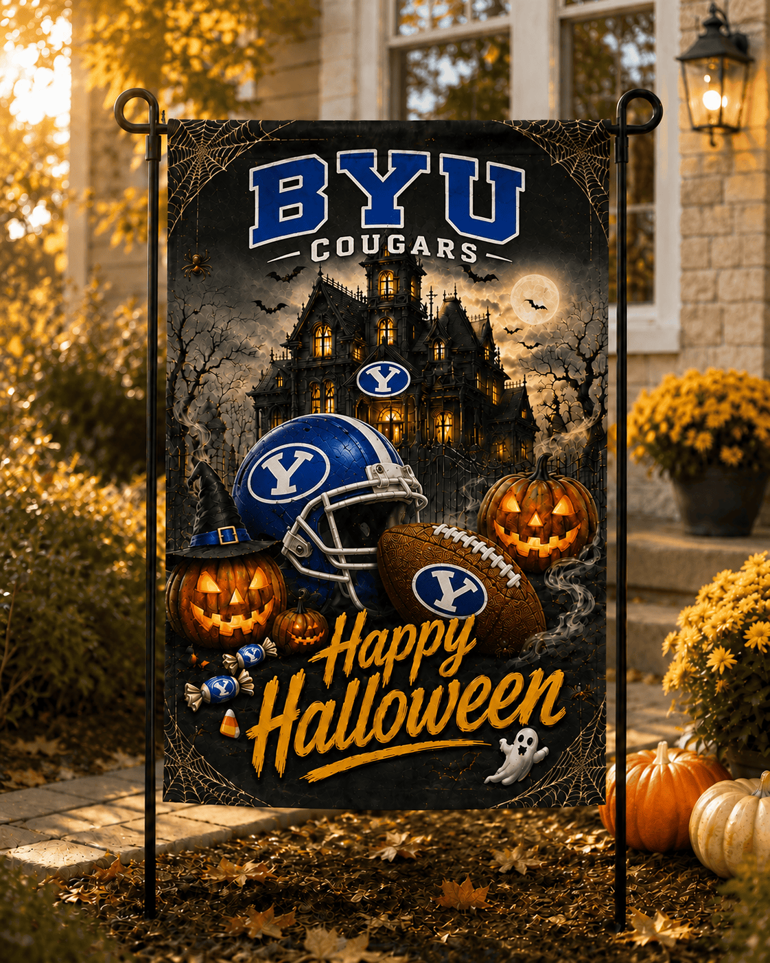 BYU Cougars NCAA Halloween Garden Flag