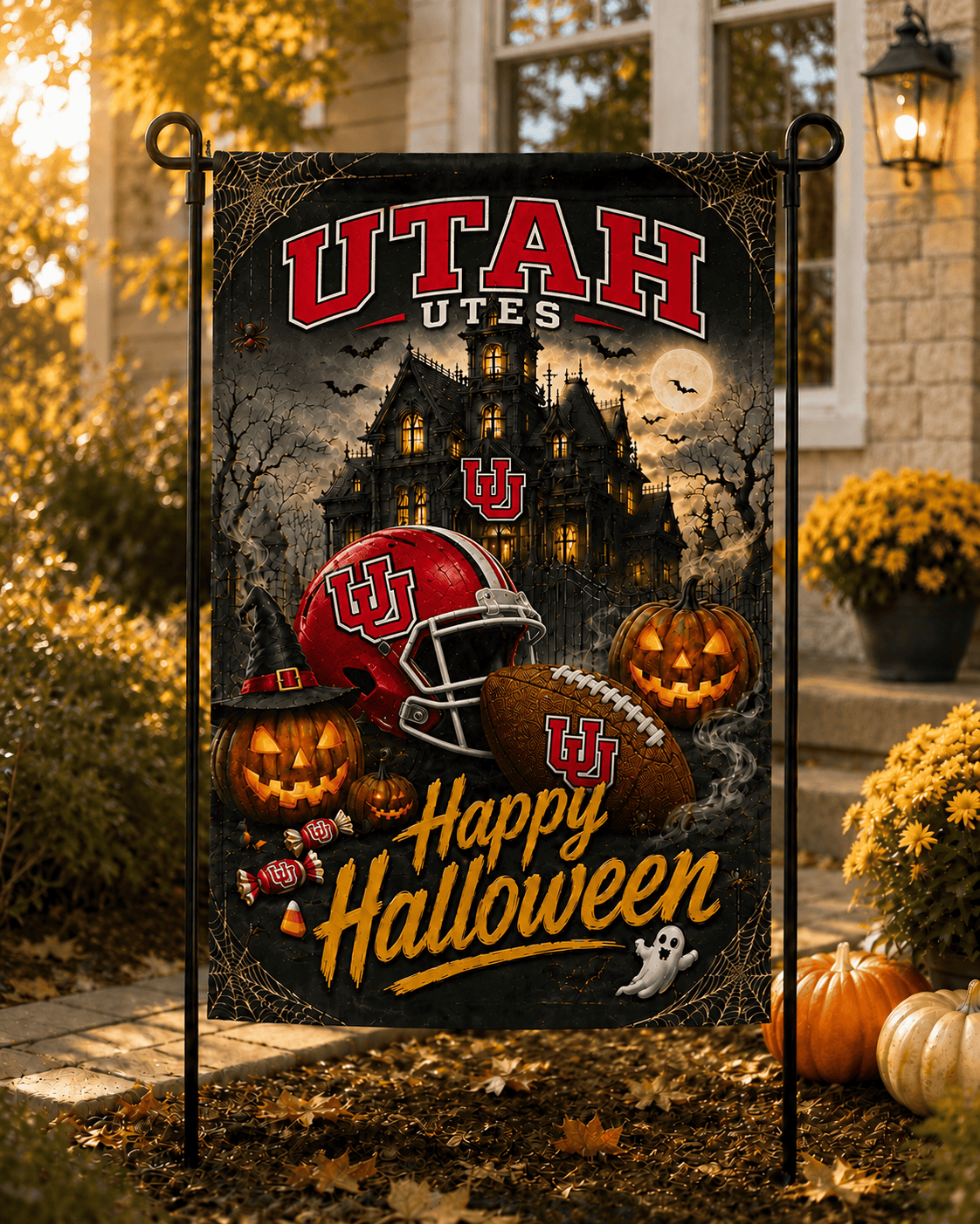 Utah Utes NCAA Halloween Garden Flag