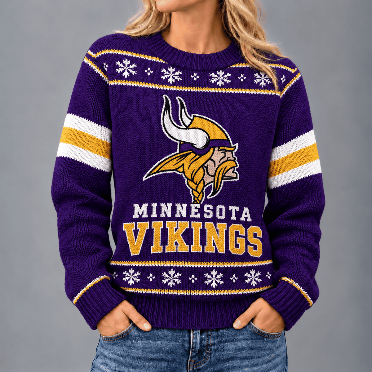 Minnesota Vikings | Premium NFL Christmas Snowflake Vintage Knit Sweater