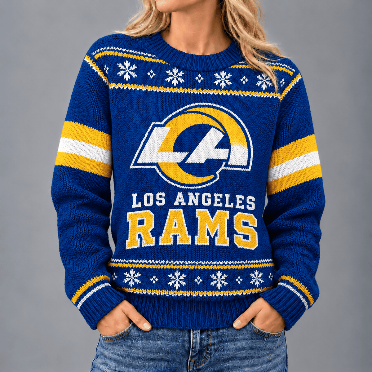 Los Angeles Rams | Premium NFL Christmas Snowflake Vintage Knit Sweater