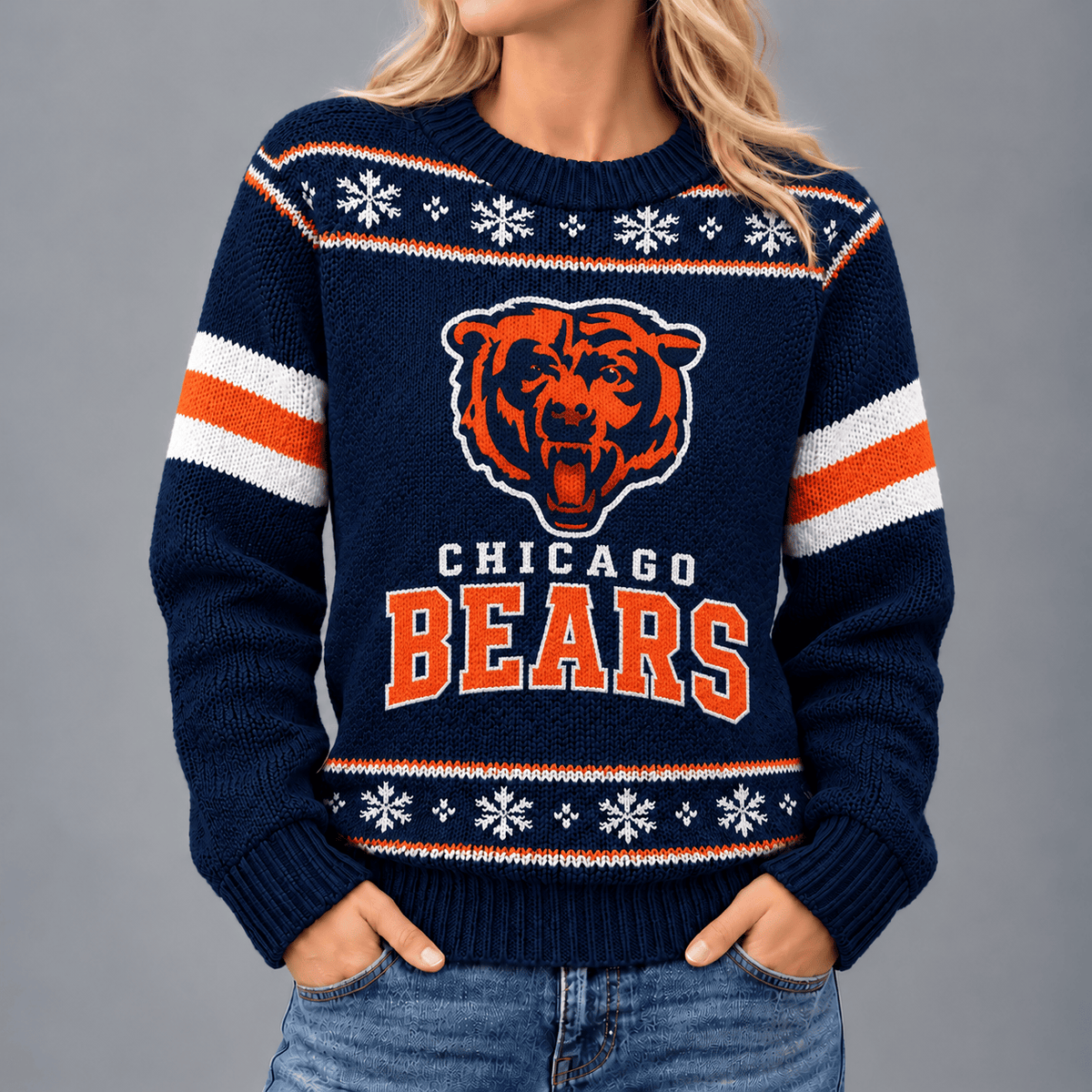 Chicago Bears | Premium NFL Christmas Snowflake Vintage Knit Sweater
