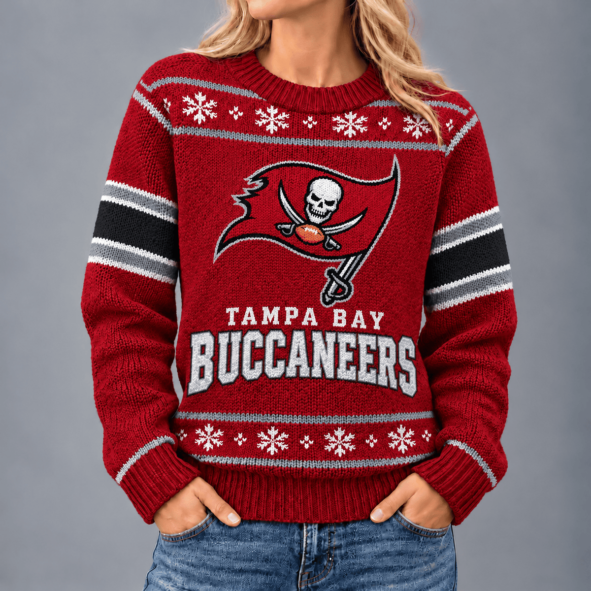 Tampa Bay Buccaneers | Premium NFL Christmas Snowflake Vintage Knit Sweater