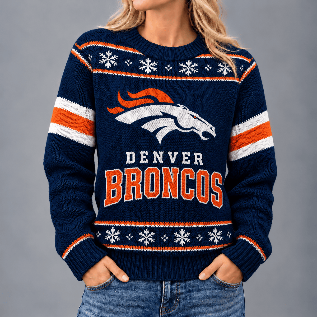 Denver Broncos | Premium NFL Christmas Snowflake Vintage Knit Sweater