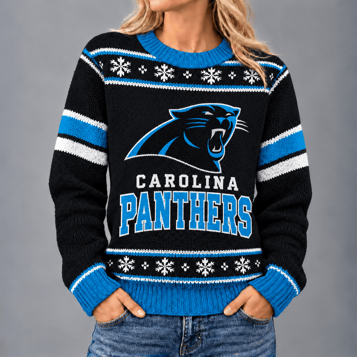 Carolina Panthers | Premium NFL Christmas Snowflake Vintage Knit Sweater