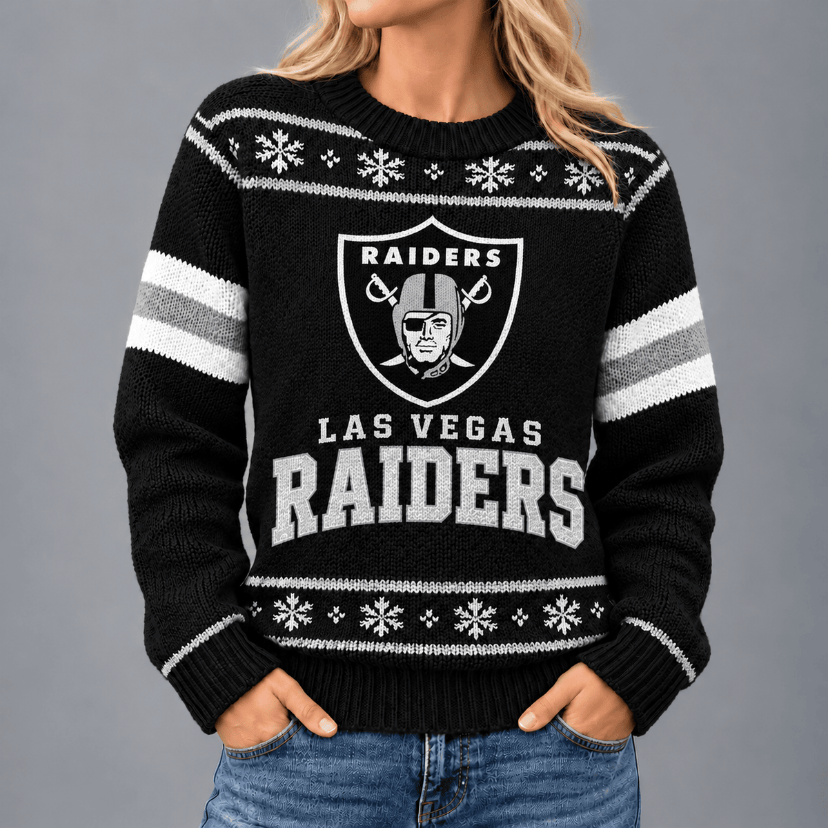 Las Vegas Raiders | Premium NFL Christmas Snowflake Vintage Knit Sweater