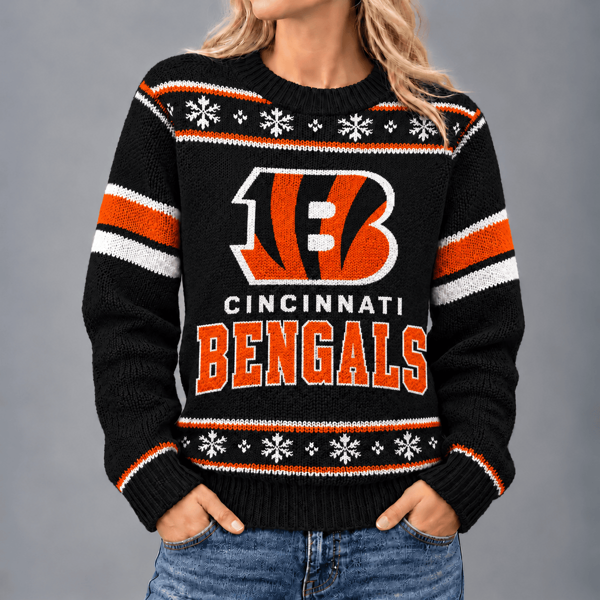 Cincinnati Bengals | Premium NFL Christmas Snowflake Vintage Knit Sweater