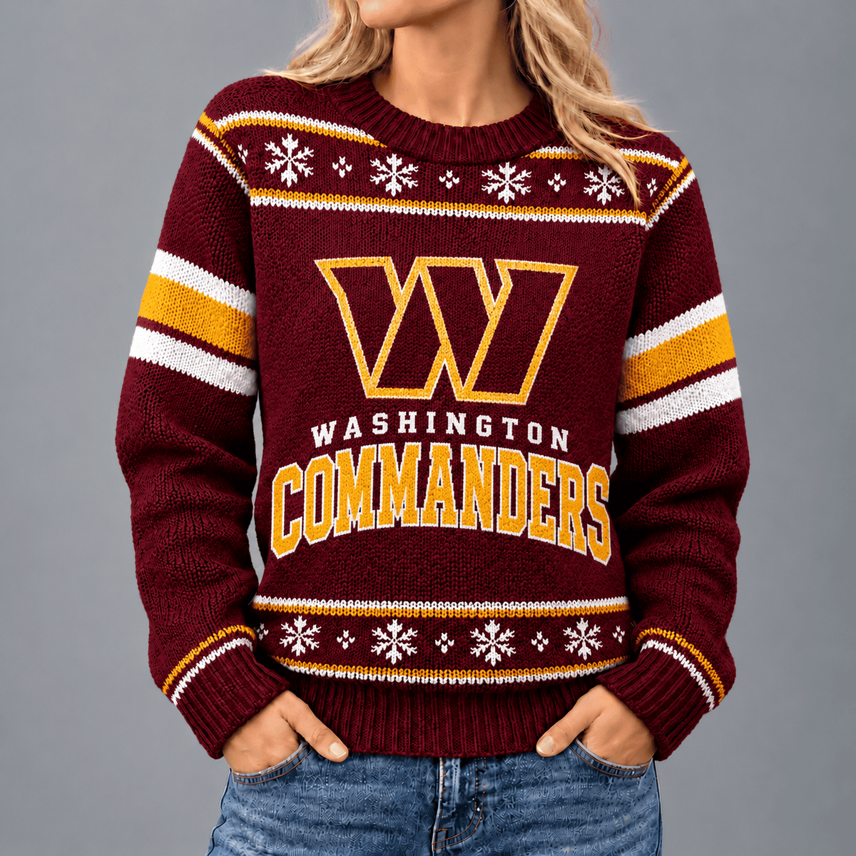 Washington Commanders | Premium NFL Christmas Snowflake Vintage Knit Sweater