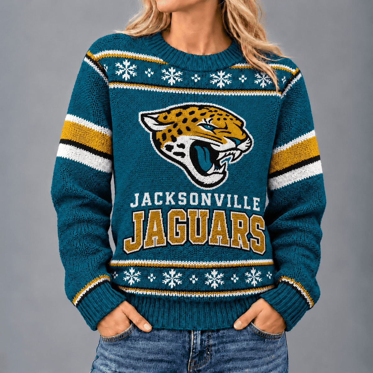 Jacksonville Jaguars | Premium NFL Christmas Snowflake Vintage Knit Sweater