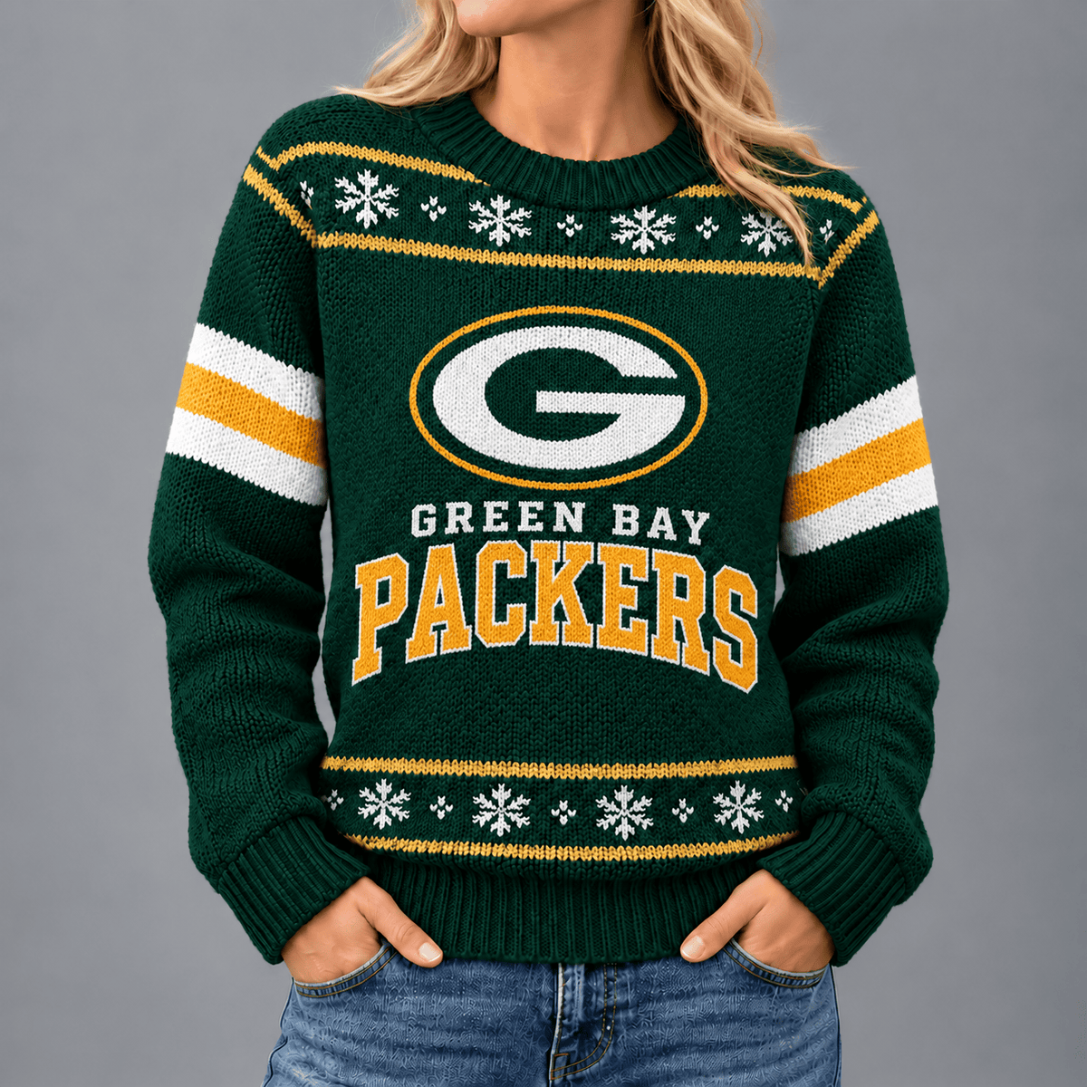 Green Bay Packers | Premium NFL Christmas Snowflake Vintage Knit Sweater