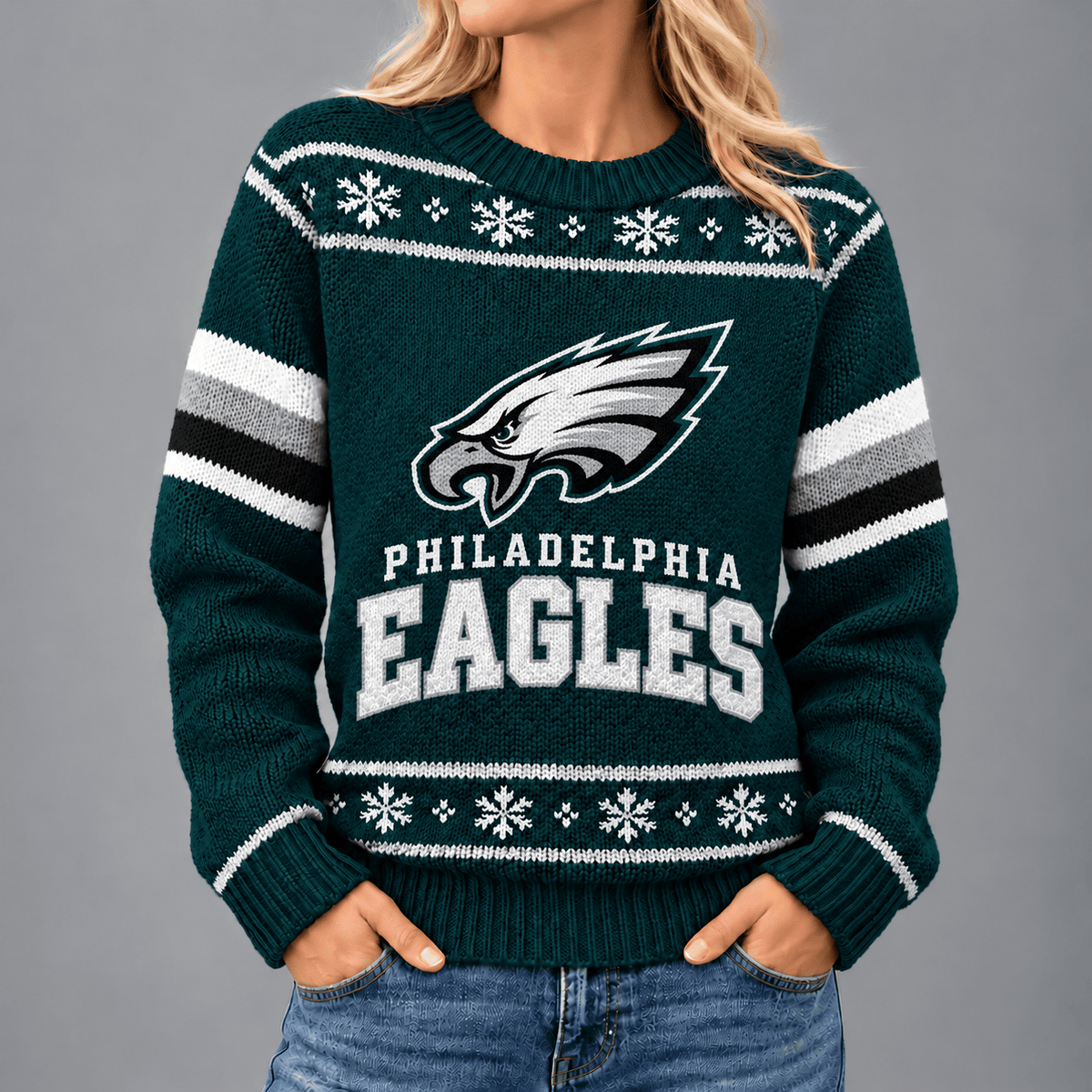 Philadelphia Eagles | Premium NFL Christmas Snowflake Vintage Knit Sweater