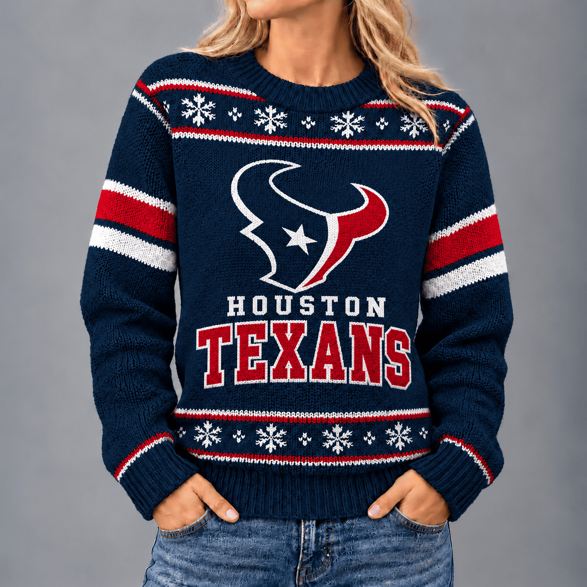 Houston Texans | Premium NFL Christmas Snowflake Vintage Knit Sweater