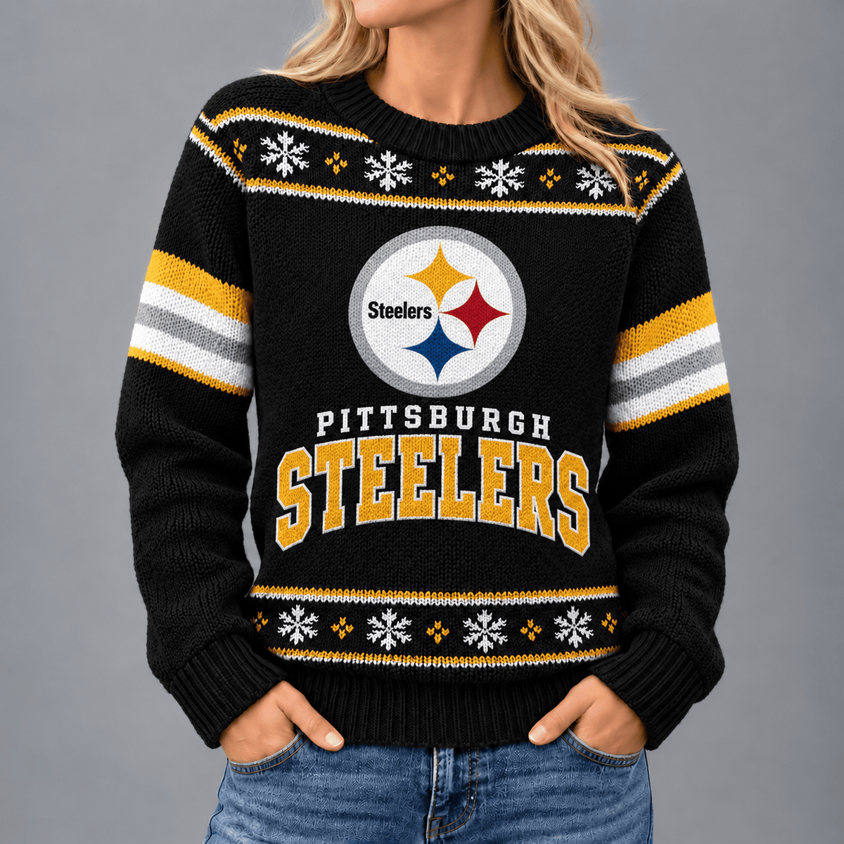 Pittsburgh Steelers | Premium NFL Christmas Snowflake Vintage Knit Sweater