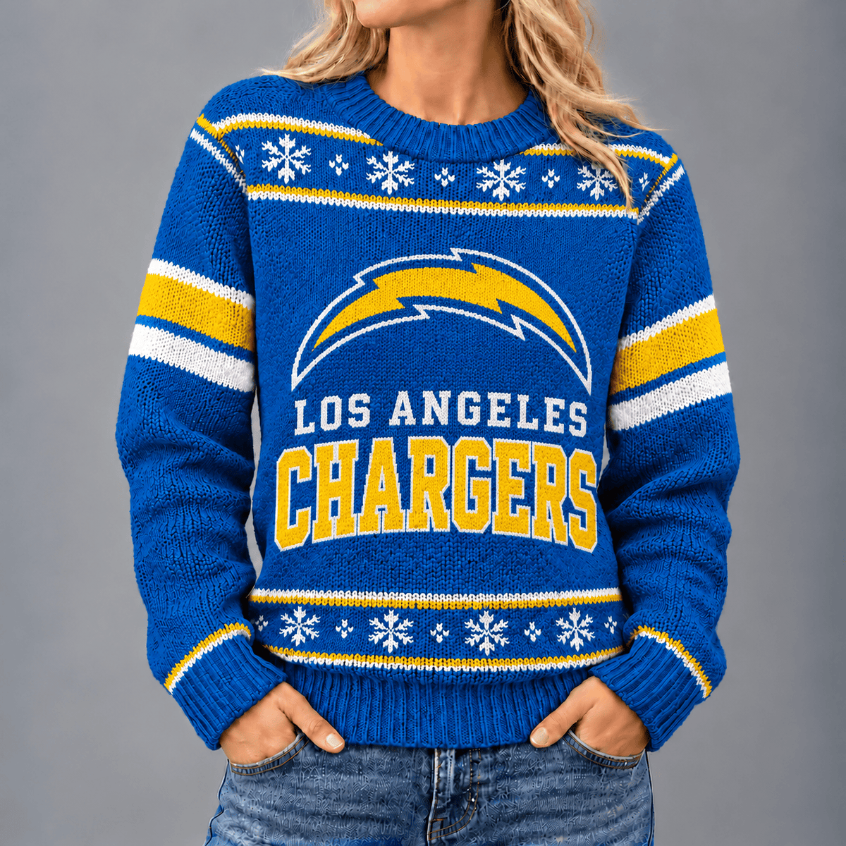 Los Angeles Chargers | Premium NFL Christmas Snowflake Vintage Knit Sweater