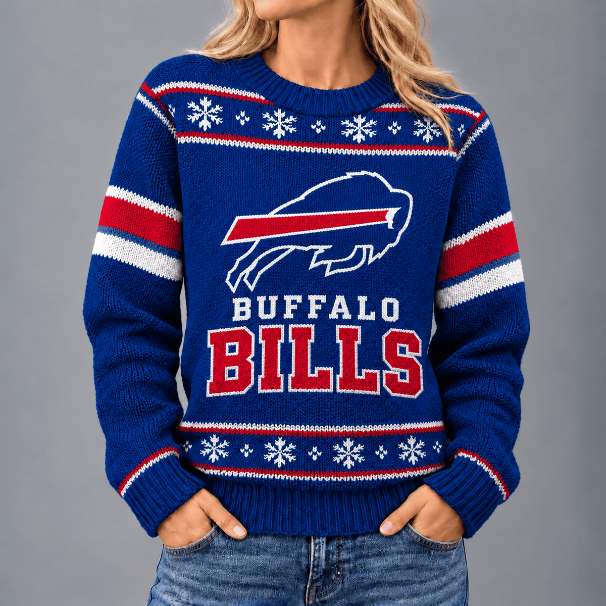 Buffalo Bills | Premium NFL Christmas Snowflake Vintage Knit Sweater