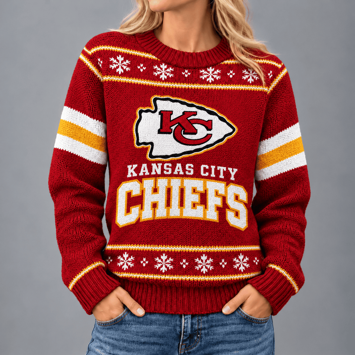 Kansas City Chiefs | Premium NFL Christmas Snowflake Vintage Knit Sweater