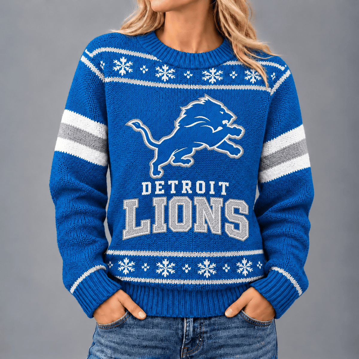 Detroit Lions | Premium NFL Christmas Snowflake Vintage Knit Sweater