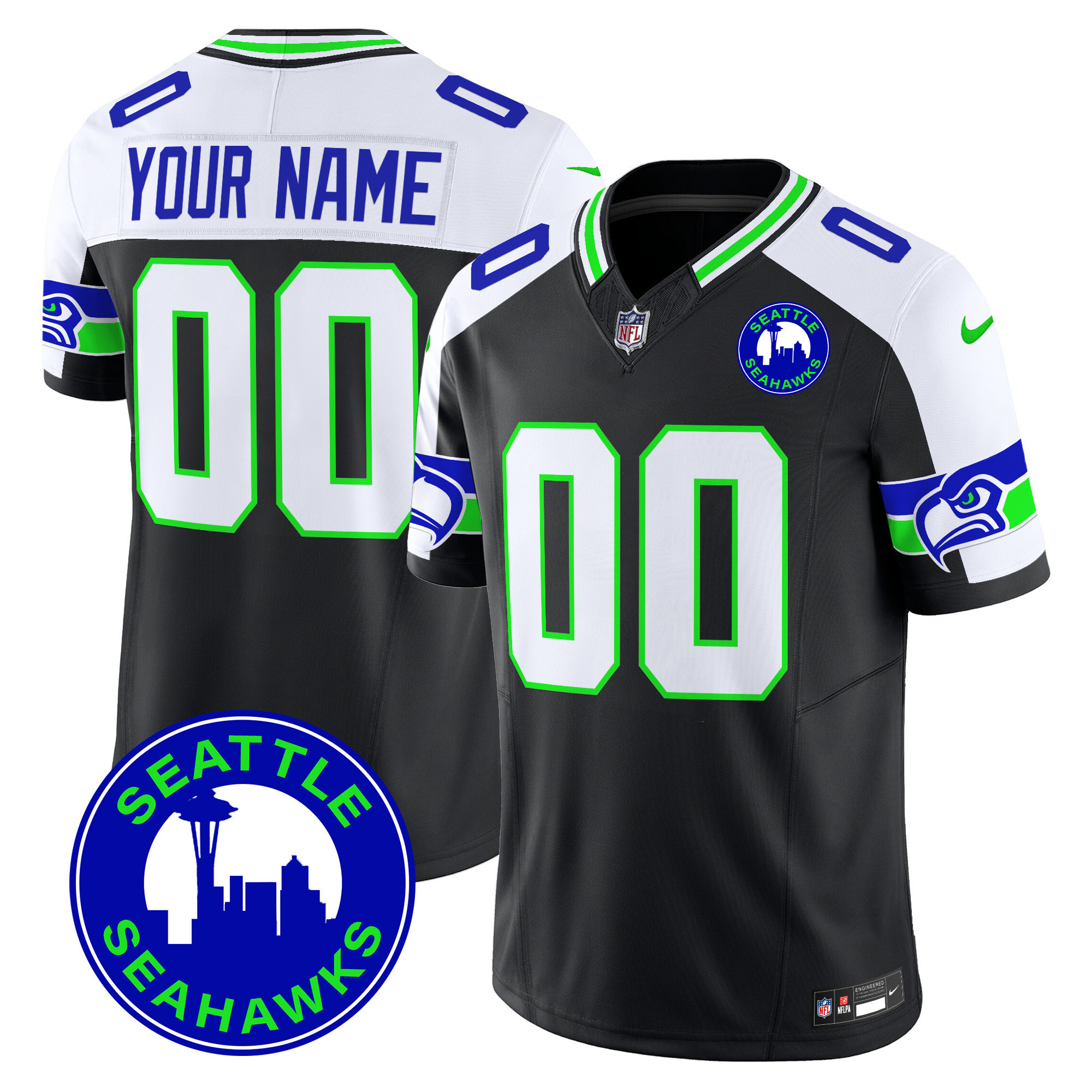 Seattle Seahawks 2024 Seattle City Patch Vapor Limited Custom Jersey - All Stitched