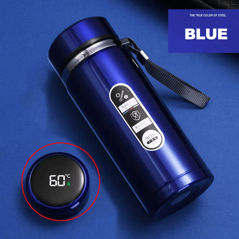 Vacuum insulated bottle with LED screen showing real-time temperature