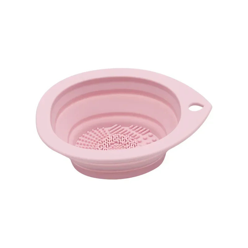 Compact collapsible makeup brush cleaning bowl for travel and home use