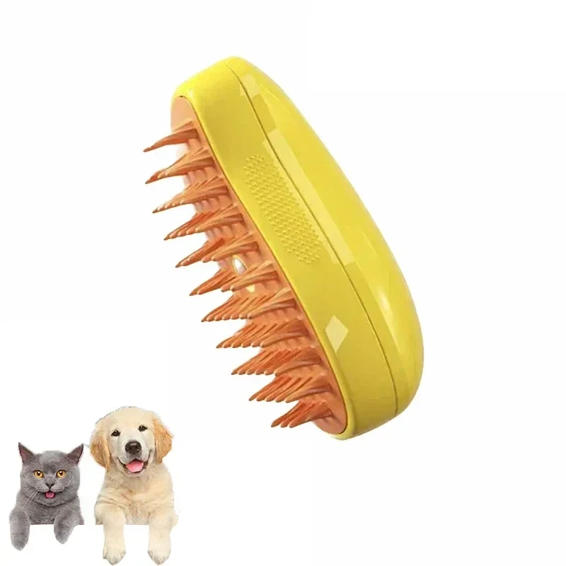 Dog and cat grooming brush with steam spray massage and hair remover self cleaning feature USA